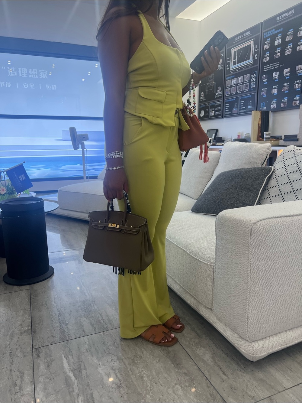 Elegant Taupe/ olive green Women’s Satchel with removable fringe ribbon. - Picture 4 of 10